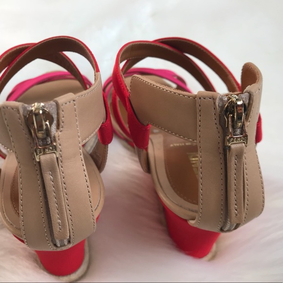 FENDI Rio Tricolor Elastic Wedge Pink Red Sandals - Picture 4 of 5